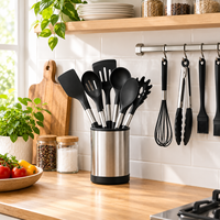 Ensemble d'ustensiles de cuisine en acier inoxydable de 12 pièces, manches isolés contre la chaleur, spatules en silicone sans BPA, ensemble d'ustensiles de cuisine en silicone
