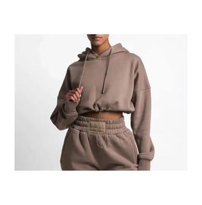 Sudadera con capucha recortada de invierno con mangas largas y bolsillo frontal con cremallera Top corto con capucha estampado de punto informal - Product Image 3