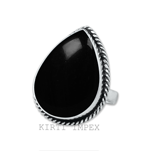 Mode femme poire forme naturel noir Onyx Cabochon pierres précieuses lunette ensemble solide 925 en argent Sterling fait à la main anneaux bijoux fins - Product Image 1