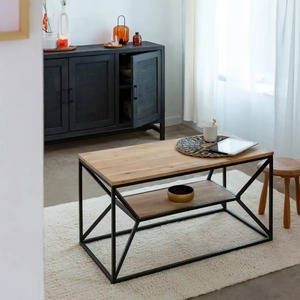Mesa de Centro Moderna de Dos Niveles de Madera Maciza - Muebles para el Hogar Duraderos y Ecológicos - Product Image 1