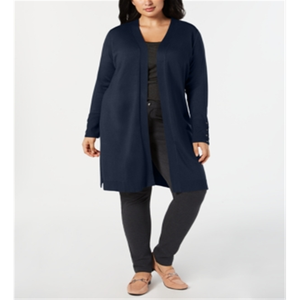 Jm Collection Plus Size Blue 1X Cardigan Duster avec design à poignets lacés pour femme - Product Image 1