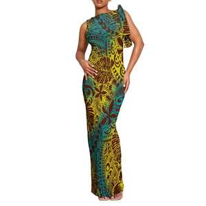 Robe maxi sans manches pour femmes, design des îles polynésiennes, mode Samoa Fidji, robe élégante grande taille - Product Image 3