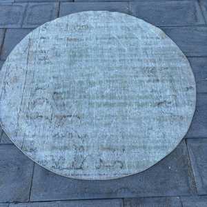 Alfombra Turca Vintage, Alfombra Decorativa de 4.3x4.3 pies, Alfombra Azul con Diseño Floral - Product Image 3