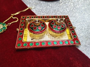 Platos DE BODA decorativos Kumkum Haldi de diseño surtido de estilo romántico, plato de caja bermellón de arte floral para fiestas, favores de invitados - Product Image 6