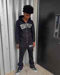 Ensembles de joggings et sweat à capuche zippés personnalisés de grande taille pour hommes ensemble de pantalons de survêtement baggy survêtements de style hip hop survêtements empilés - Product Image 4