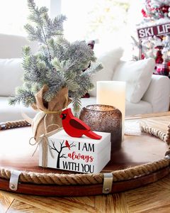 Cardinal livre en bois pile oiseau rouge noël plateau à plusieurs niveaux décor barre signe je suis toujours avec vous ferme en bois faux livres - Product Image 6