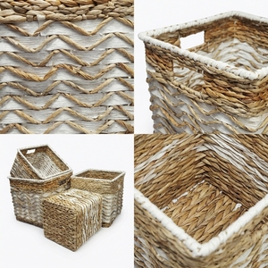 Natural Water Hyacinth Storage <b>Basket</b> Set White Chevron Square <b>Cube</b> Shelf Storage Organizer Box Setup Decor Pure Art Design - Product Image 3