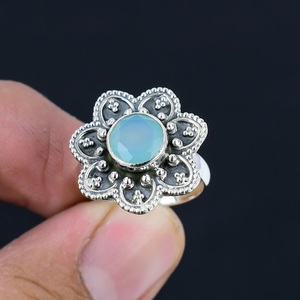 Anillo hecho a mano de Plata de Ley 925 Aqua Chalcedony, joyería fina de diseñador único para mujer, ropa de fiesta, anillo de regalo de cumpleaños y boda - Product Image 3