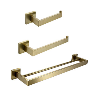 <span class=keywords><strong>Accesorios</strong></span> de <span class=keywords><strong>Baño</strong></span> Contemporáneos en Oro Cepillado, 3 Piezas, Toallero Doble, Portarrollos de Papel Higiénico, <span class=keywords><strong>Acero</strong></span> <span class=keywords><strong>Inoxidable</strong></span> - Product Image 1