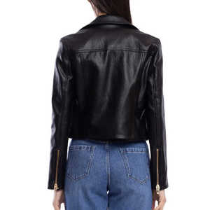 เสื้อโค้ทหนังแท้มีซิปสำหรับผู้หญิงเสื้อโค้ทหนังแท้ OEM Odm สีทองดีไซน์ใหม่2025 - Product Image 2