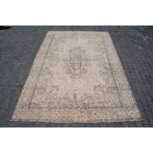 Alfombra Turca de 6.9x10.3 pies, Alfombra Vintage de Lana Abstracta en Gris Marrón - Product Image 1