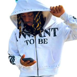 เสื้อกันหนาวมีฮู้ดสำหรับผู้ชายเสื้อมีซิปรูดซิปประดับพลอยเทียมแบบกำหนดเอง - Product Image 3