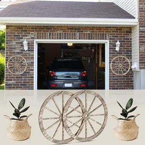 2 pièces de décoration de roue de chariot en bois naturel poli de couleur bois pour fête de cow-boy western, décoration de la maison, bar, garage - Product Image 5