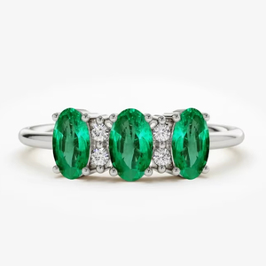 Handmade 3-Piece Vintage Emerald Engagement <b>Rings</b> 14K Gold Plated Oval Cut Lab <b>Indian</b> Gemstone Prong Setting 3-Year - Product Image 4