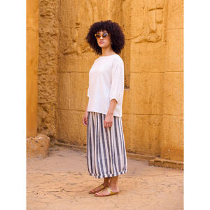 Ensemble haut en tricot de coton Kira - Style décontracté à rayures et carreaux, coupe ample, col à nœud, style streetwear d'été - Product Image 4
