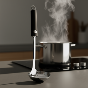 Cucharón de cocina de acero inoxidable (7x31,5 cm) TWIST, utensilio de cocina en cromo pulido y negro 1734 - Product Image 3