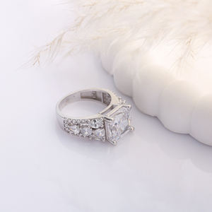 Blanco CZ piedra cuadrado diseño 925 anillo de racimo de plata turco hecho a mano al por mayor 925 joyería de plata esterlina - Product Image 4