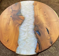 Table de salle à manger/à café de luxe moderne en résine et bois d'acacia, faite à la main, étanche, pour salon, mariage, anniversaire, retraite, Diwali