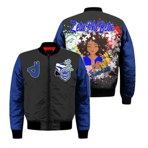 Chaqueta de Satén Zeta Phi Beta para Mujer, Ropa Griega, Hermandad ZPB, Azul Blanco, Bordado de Escudo 1920, Moda Universitaria Premium - Product Image 3