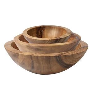 Juego de tres ensaladeras de madera Excelente calidad Cuenco de sopa hecho a mano Diseñador elegante clásico Nuevo cuenco de madera para servir - Product Image 1
