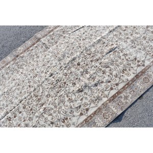 Vintage Turkish Wool <b>Rug</b> 5'1 X 9'4 Rectangular Traditional White Brown Patchwork Design Large Rooms Latex Backed <b>Area</b> <b>Rug</b> <b>Set</b> - Product Image 5