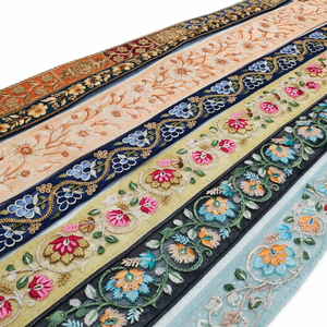 Eco-Friendly Assorted Pastel Floral Embroidered Lace Trim <b>Sequin</b> Detail Vintage Saree Border Dupatta Garment Sewing DIY Craft - Product Image 1