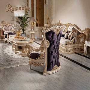 طقم أريكة كلاسيكي ذهبي فاخر لغرفة المعيشة على الطراز الأوروبي، رائج البيع، عالي الجودة، طقم أريكة كامل لغرفة المعيشة - Product Image 5