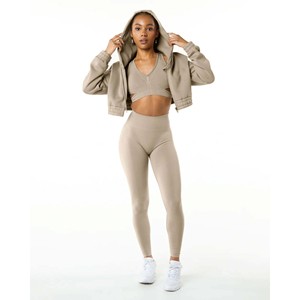 Sudadera corta de lino con cremallera para mujer, 55% algodón, 45% Spandex, estilo de hombro con caída, talla grande - Product Image 2