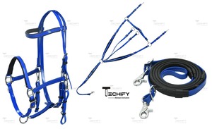 Juego de Brida de Cuero Azul Rey para Caballo con Pechopetral y Riendas Ajustables, Equipo Ecuestre Occidental - Product Image 2