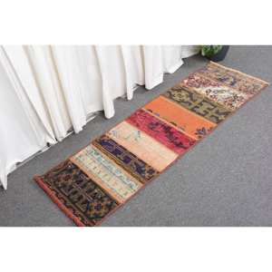 <b>Large</b> Bohemian Beige Wool <b>Rug</b> 1.4 X 4.4 ft Classic Turkish Style with Patchwork Pattern for <b>Bedroom</b> or Hallway Latex Backed - Product Image 3