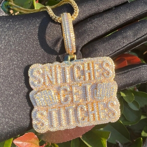 Pendentif Hip Hop en Diamant de Laboratoire Personnalisé, Collier Bling pour Hommes, Bijoux de Culture Rap, Pendentif Iced Out Snitches Get Stitches - Product Image 3