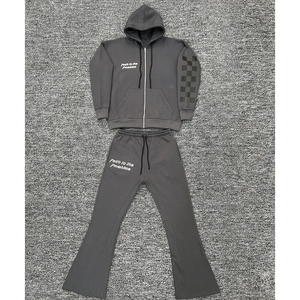 Conjunto de chándal con capucha lavado con ácido para hombre de peso pesado Joggers acampanados de invierno con diamantes de imitación transpirable DTG impreso chándal - Product Image 1