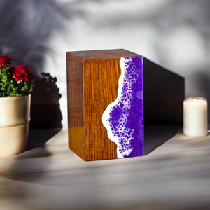 Handmade Wooden Cremation Urn Purple Resin Wave Memorial <b>Keepsake</b> Cremation urns For Human <b>Ashes</b> - Product Image 5