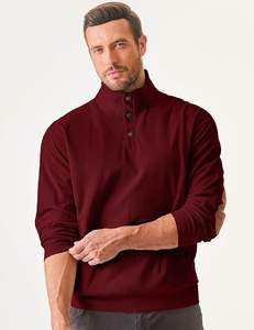 <b>Men's</b> Casual Long Sleeve <b>Corduroy</b> Sweatshirt with Stand Collar Button Pullover 100% Polyester Embroidered Hoodies with Pockets - Product Image 5