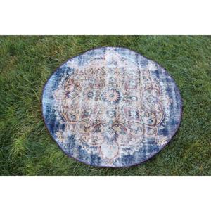 Alfombra de 3.7x3.7 pies, Alfombra Turca Vintage, Alfombra de Camuflaje Azul y Blanca - Product Image 1