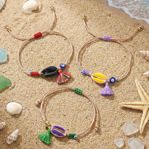 <span class=keywords><strong>Bracelet</strong></span> en coquillage de cowrie, bijoux de plage d'été Go2boho, charme en pompon coloré, <span class=keywords><strong>bracelet</strong></span> en corde tressée avec œil maléfique - Product Image 4