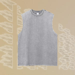 230gsm 100% algodón Vintage ácido lavado camiseta sin mangas hombres camiseta logotipo personalizado Unisex cuello redondo Camiseta para hombres - Product Image 1