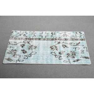 Alfombra Turca de 1.6x3.3 pies, Alfombra Vintage de Lana con Diseño Floral Azul y Marrón - Product Image 2