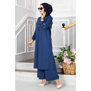 Conjunto de 3 piezas de Jacinto índigo, pantalones cortos de punto con logotipo personalizado con patrón sólido de ajuste holgado, Top y pantalones cortos de dos piezas - Product Image 2