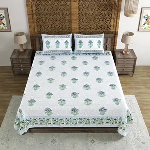 Draps en coton 100% imprimés au bloc, directement de l'usine en Inde, pour les commandes en gros, linge de lit en coton imprimé au bloc traditionnel, vente en gros - Product Image 1