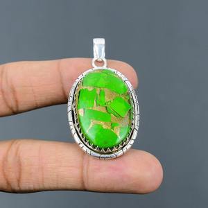 Meilleur cadeau de mariage pour filles, pendentif solitaire en argent sterling 925 plaqué or, cuivre, pierre précieuse turquoise verte - Product Image 3