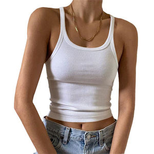 Débardeur court sans manches en coton pour femme, dos nageur, avec décoration en dentelle et détail boutonné, idéal pour la course et le yoga, vente en gros personnalisée - Product Image 1