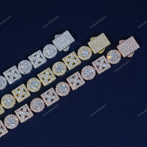 Superventas 8mm diamantes Halo Cluster Tennis 14KT blanco amarillo y oro rosa plateado redondo cuadrado Patten Hip Hop estilo pulsera - Product Image 1