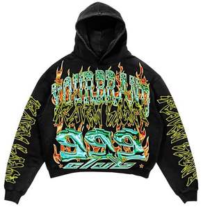 Customized Cotton Two Piece <b>Applique</b> <b>Patch</b> Embroidered Flared Tracksuit Sweatpants and Hoodie Street Oversized Men's Sweatsuit - Product Image 2