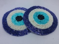 Ensemble de dessous-de-verre perlés personnalisables de qualité supérieure, brodés à la main, avec perles de verre tricolores et tissu rond