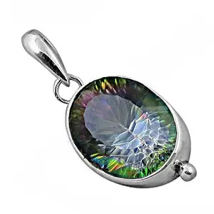 Pendentif en argent 925 fait main avec topaze mystique, pierre précieuse de forme ovale, bijoux en or rose, platine, forme de diamant émeraude, pendentifs de charme - Product Image 1