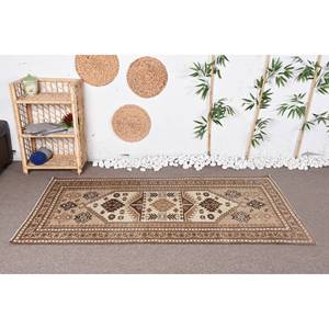 Classique Marron Beige Géométrique Kilim Tapis Vintage Turc 3.4X6.2 pieds Patchwork Laine Armure Latex Rayé Couloir Rectangulaire - Product Image 1