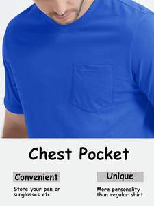 100% algodón antiarrugas de alta calidad, precio asequible, fabricante de camisetas, elegante Camiseta con bolsillo de cuello redondo para uso diario - Product Image 5