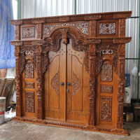 Porte en teck massif sculptée Gebyok, résistante à l'eau, couleur personnalisée, design traditionnel, finition brossée, pour intérieur/extérieur, villa