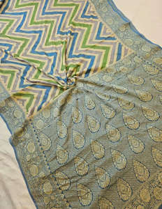 Sari de Chifón Puro Banarasi, Diseño Tradicional Zari, Tela para Blusa sin Coser, Protección Solar para Fiestas, Secado Rápido, Elegante - Product Image 3